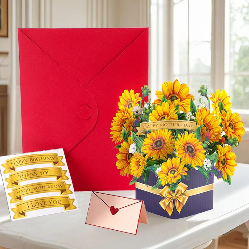Premium 3D Pop-Up Flower Bouquet Card | Forever Floral Greeting Set