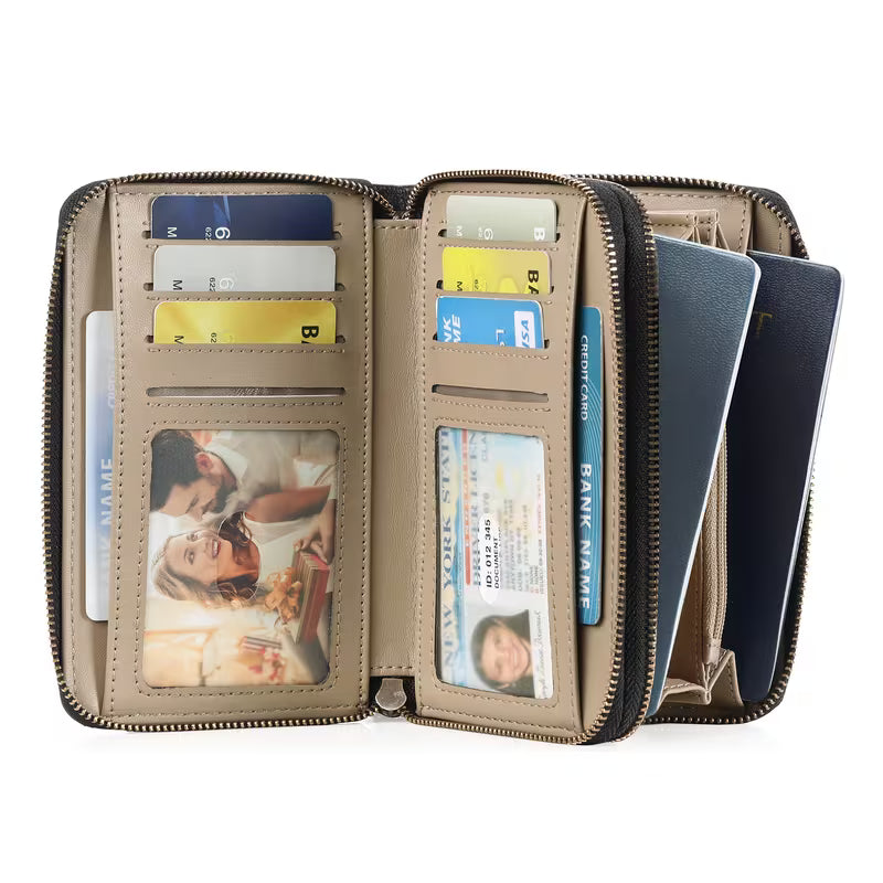 Women's Double Zipper Wallet with Card Holder