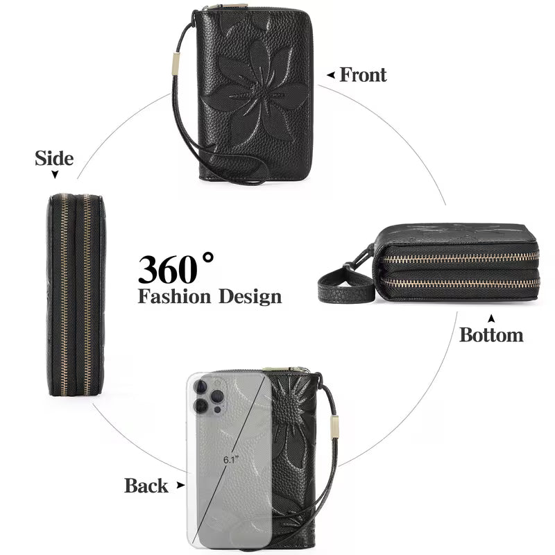 Women's Double Zipper Wallet with Card Holder
