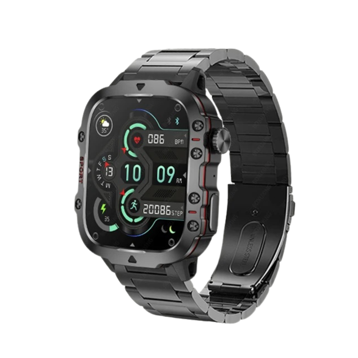 Men's Rugged GPS Smartwatch 1.96' AMOLED Bluetooth Call IP68 MIL-STD-810H Compass Altimeter 15 Days