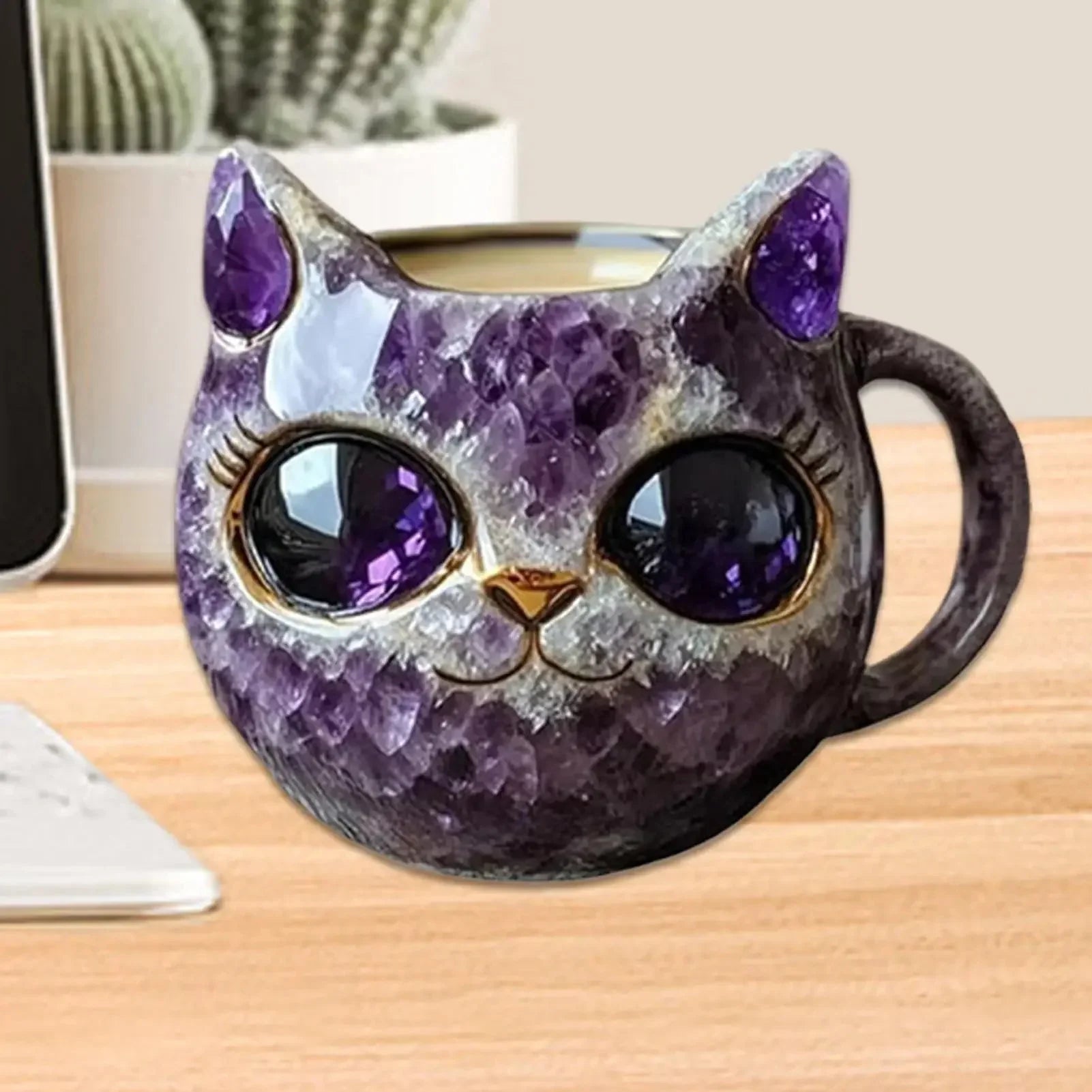 Cat Mineral Crystal Coffee Mug - Best Handmade Ceramic Cup | Perfect Gift For home