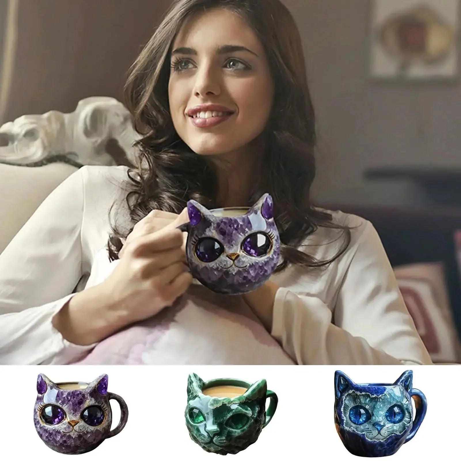 Cat Mineral Crystal Coffee Mug - Best Handmade Ceramic Cup | Perfect Gift For home