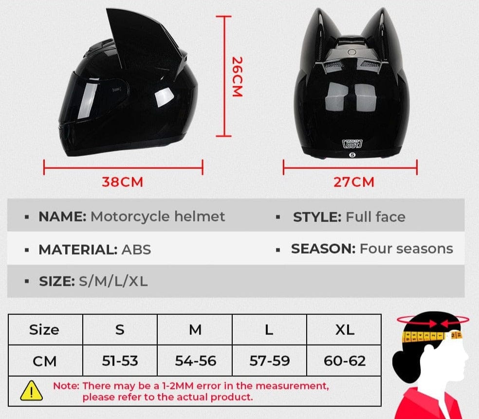 CatEars Detachable Cat-Ear Motorcycle Helmet DOT ECE Certified Limited Edition Full Face Anti-Fog