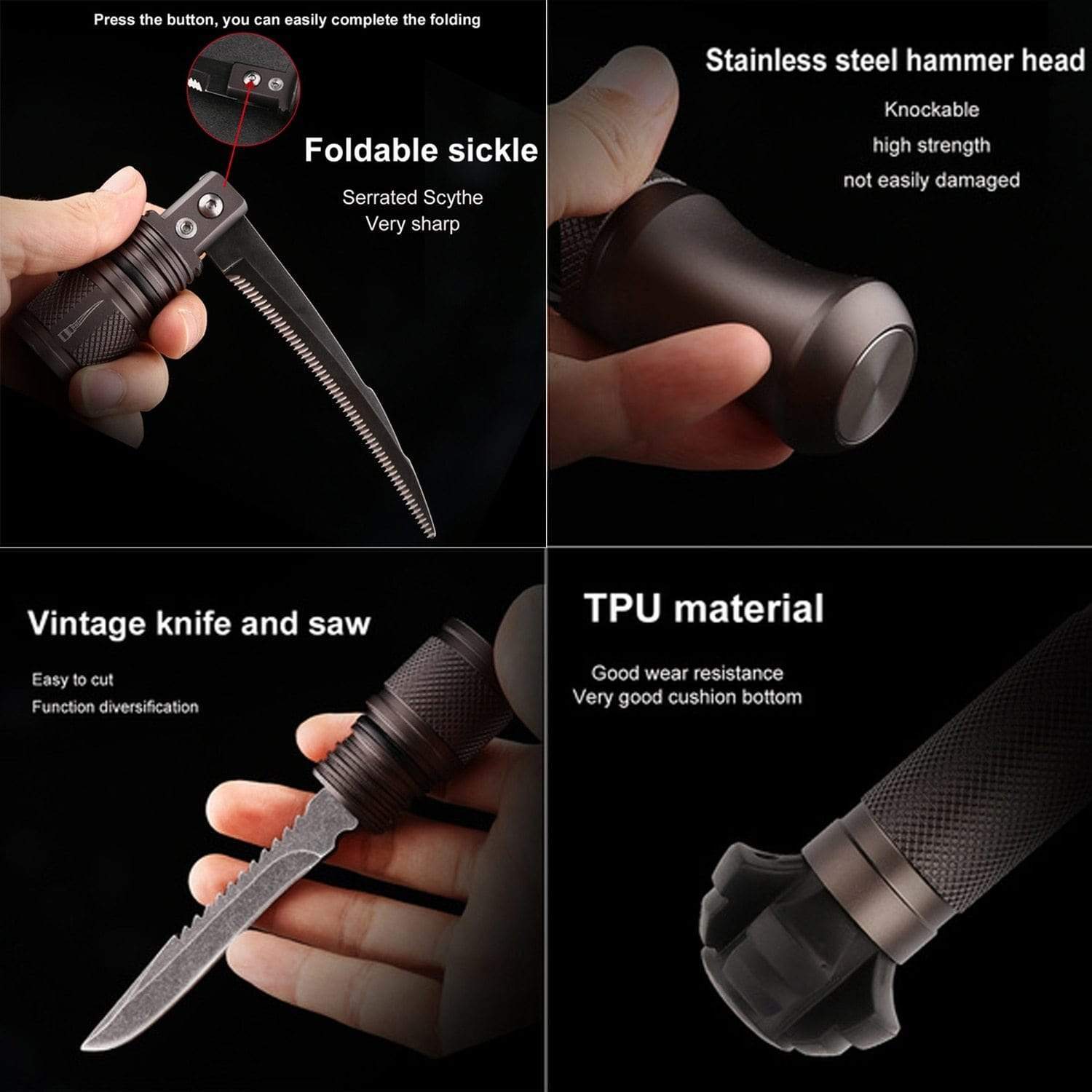 Heavy Duty Collapsible Walking Stick - Best Multifunctional Trekking Hiking Pole