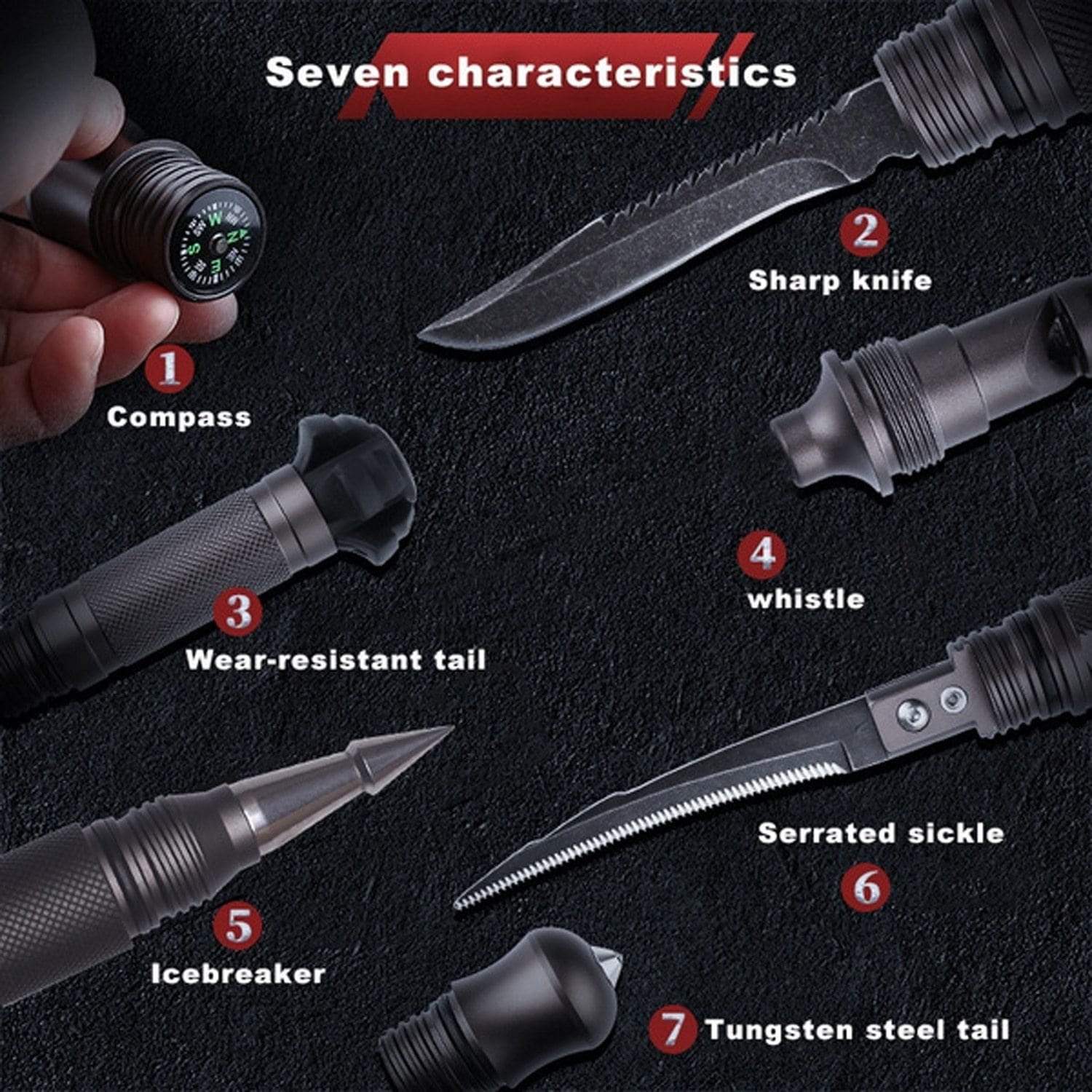 Heavy Duty Collapsible Walking Stick - Best Multifunctional Trekking Hiking Pole