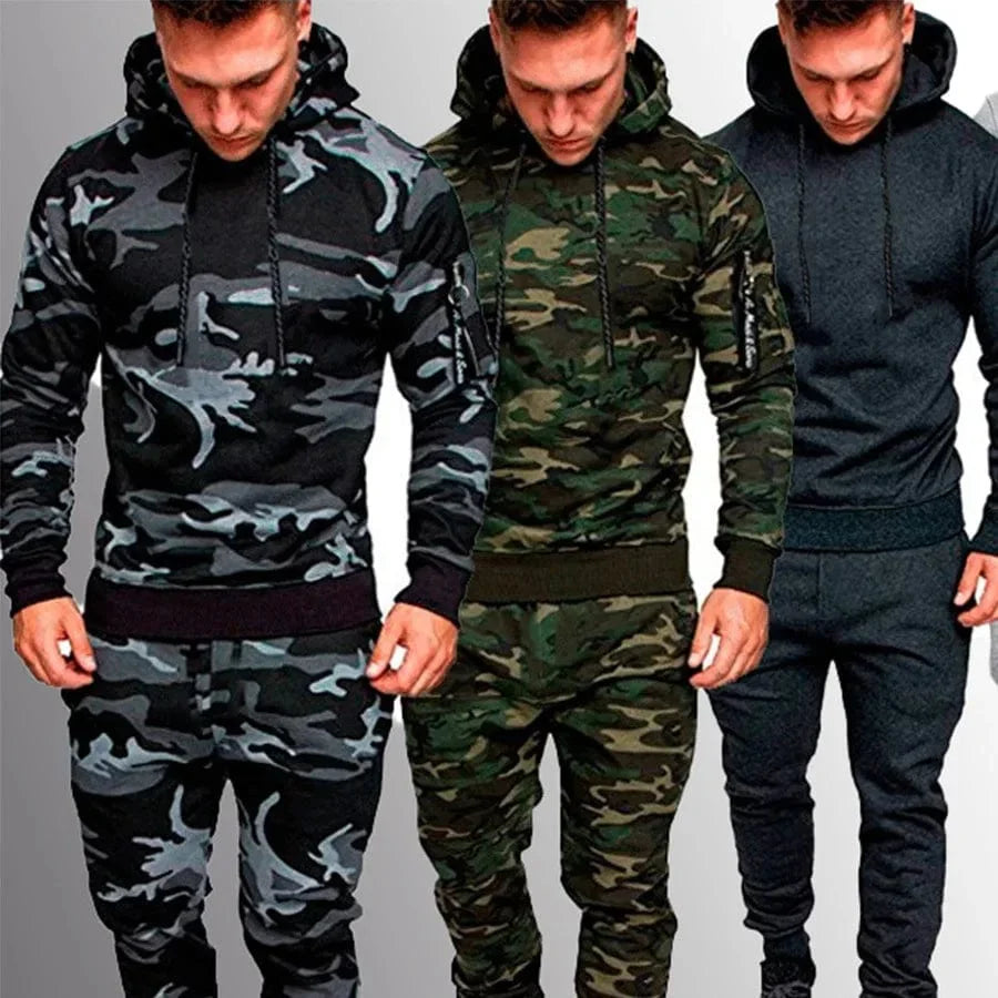 Mens Camouflage Tracksuit - Best 2-Piece Sports Hoodie & Pants Set