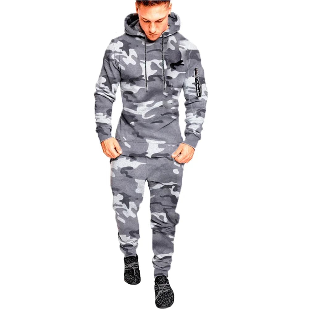 Mens Camouflage Tracksuit - Best 2-Piece Sports Hoodie & Pants Set