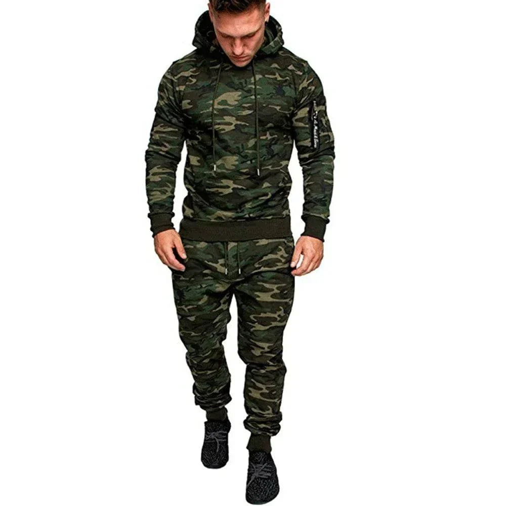 Mens Camouflage Tracksuit - Best 2-Piece Sports Hoodie & Pants Set