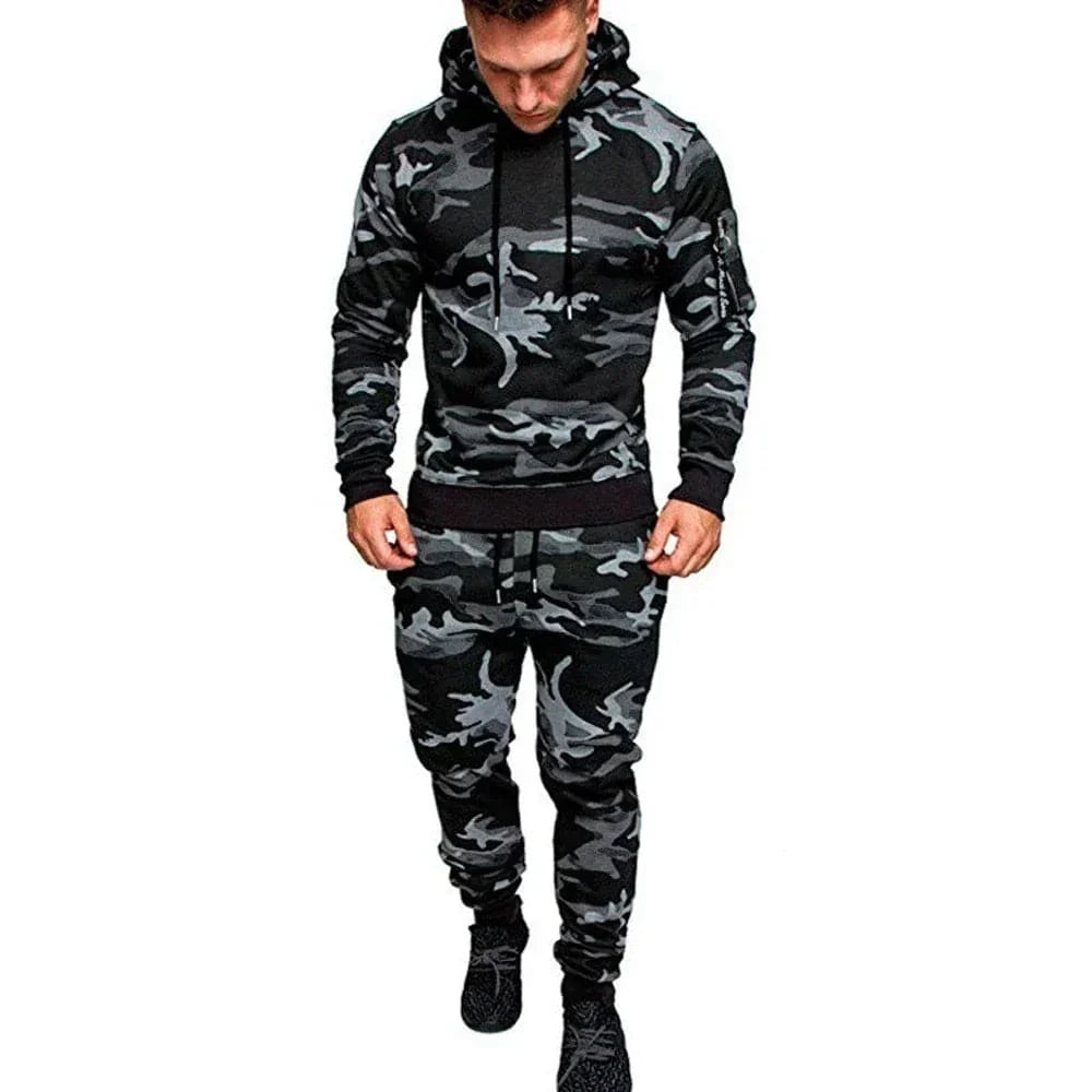 Mens Camouflage Tracksuit - Best 2-Piece Sports Hoodie & Pants Set