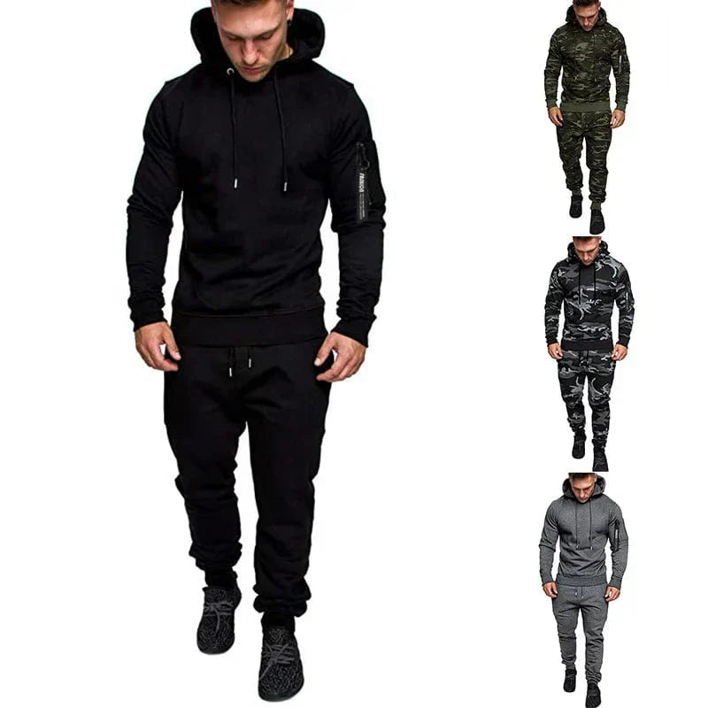 Mens Camouflage Tracksuit - Best 2-Piece Sports Hoodie & Pants Set