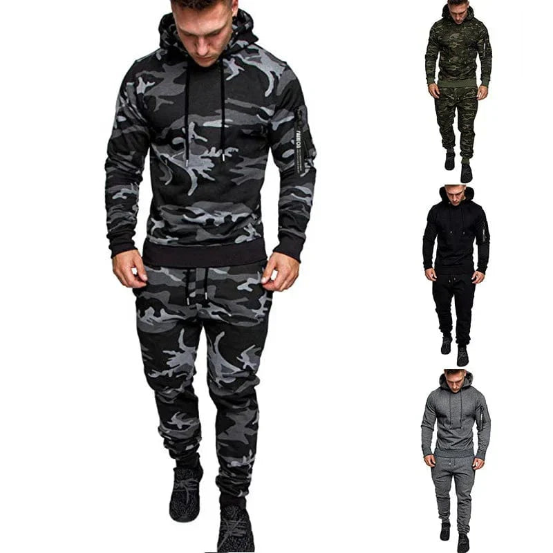 Mens Camouflage Tracksuit - Best 2-Piece Sports Hoodie & Pants Set