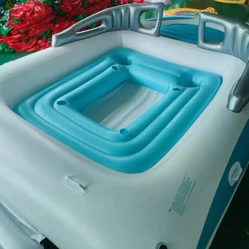 ParadiseDrift™ 6-Person Inflatable Pirate Ship Island Float | Puncture-Resistant PVC | Built-In Cooler | 400cm