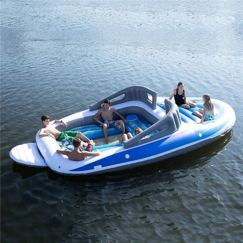 ParadiseDrift™ 6-Person Inflatable Pirate Ship Island Float | Puncture-Resistant PVC | Built-In Cooler | 400cm