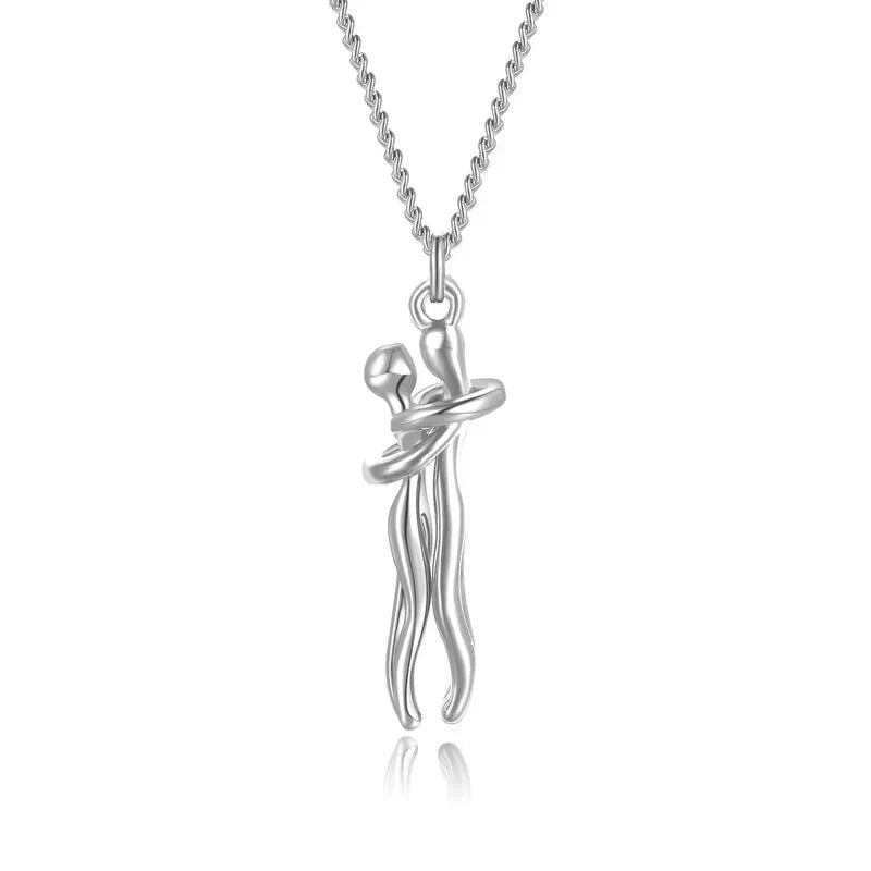 Sterling Silver Couple Hug Necklace - Best Romantic Jewelry Gift