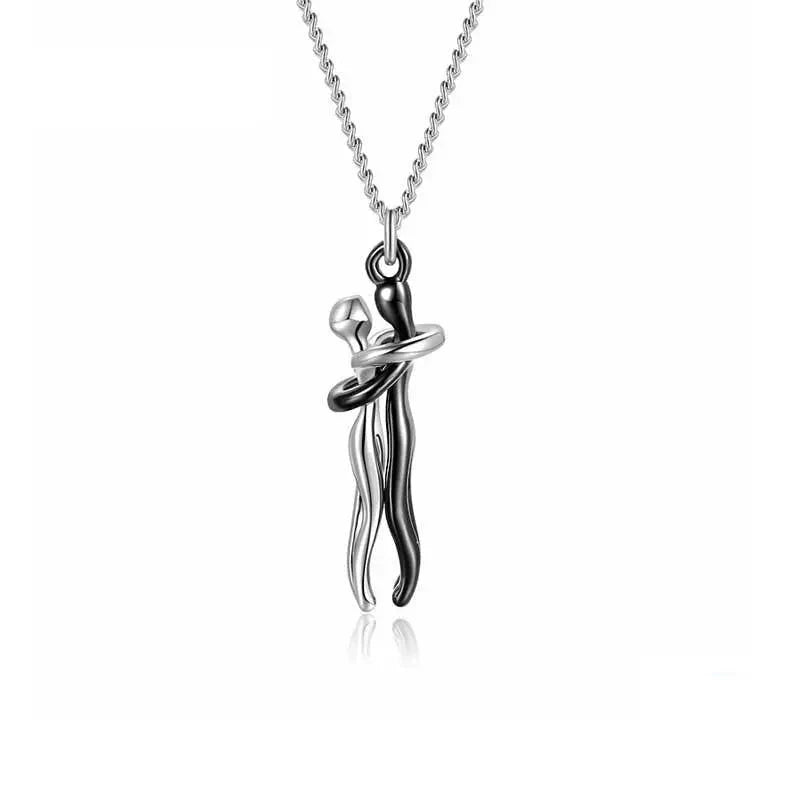 Sterling Silver Couple Hug Necklace - Best Romantic Jewelry Gift